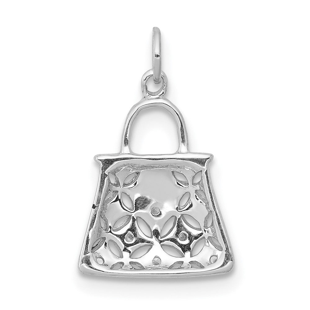 Solid 14k White Gold Simulated CZ Handbag Charm