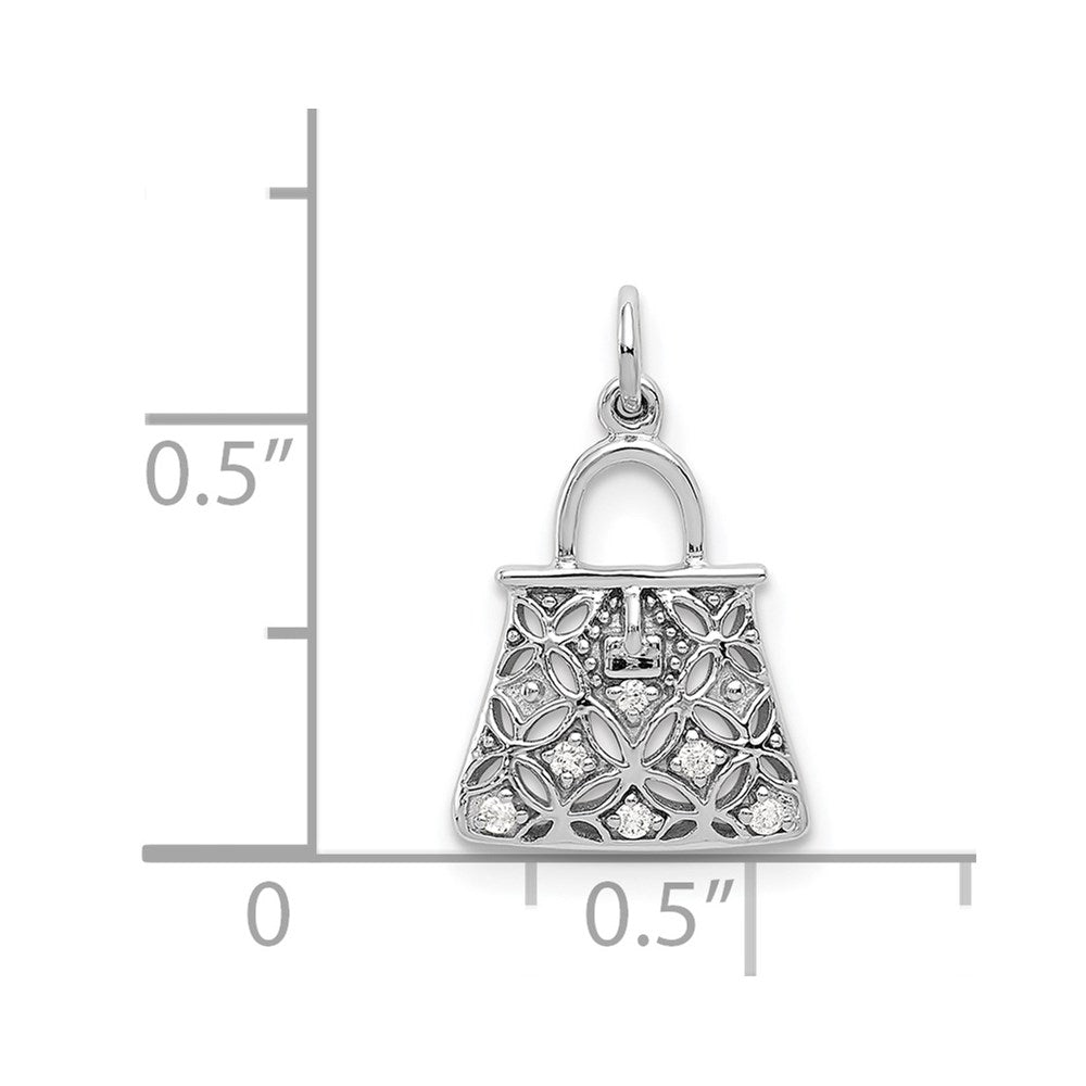 Solid 14k White Gold Simulated CZ Handbag Charm