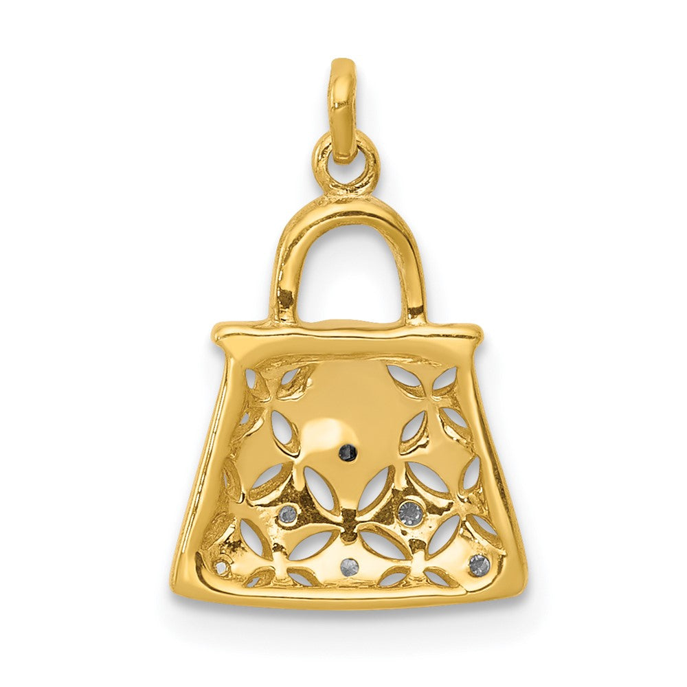Solid 14k Yellow & Rhodium and Simulated CZ Handbag Charm