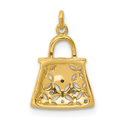 Solid 14k Yellow & Rhodium and Simulated CZ Handbag Charm
