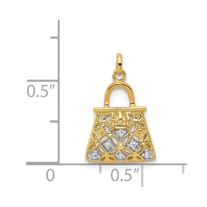 Solid 14k Yellow & Rhodium and Simulated CZ Handbag Charm