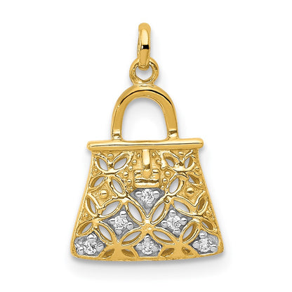 Solid 14k Yellow & Rhodium and Simulated CZ Handbag Charm