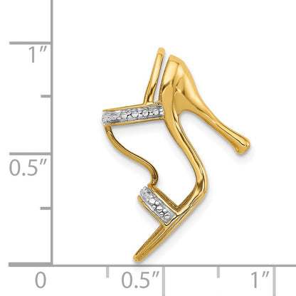 Solid 14k Yellow & Rhodium and 3-D .01ct Simulated CZ High Heel Charm