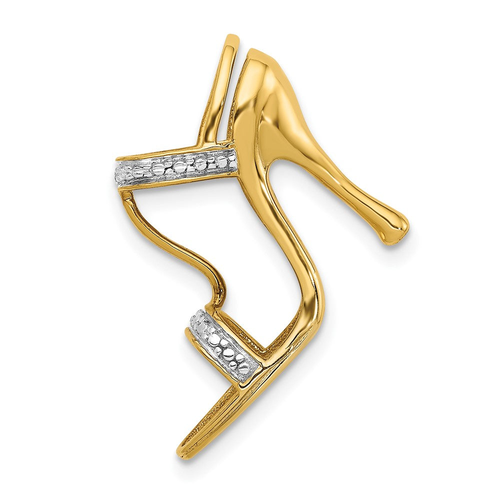 Solid 14k Yellow & Rhodium and 3-D .01ct Simulated CZ High Heel Charm