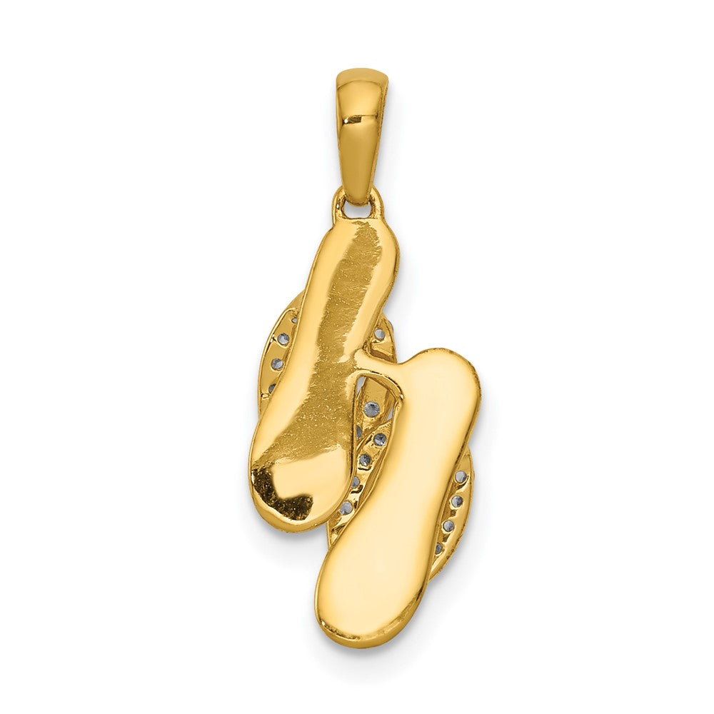 Solid 14k Yellow & Rhodium and Simulated CZ Flip Flops Charm