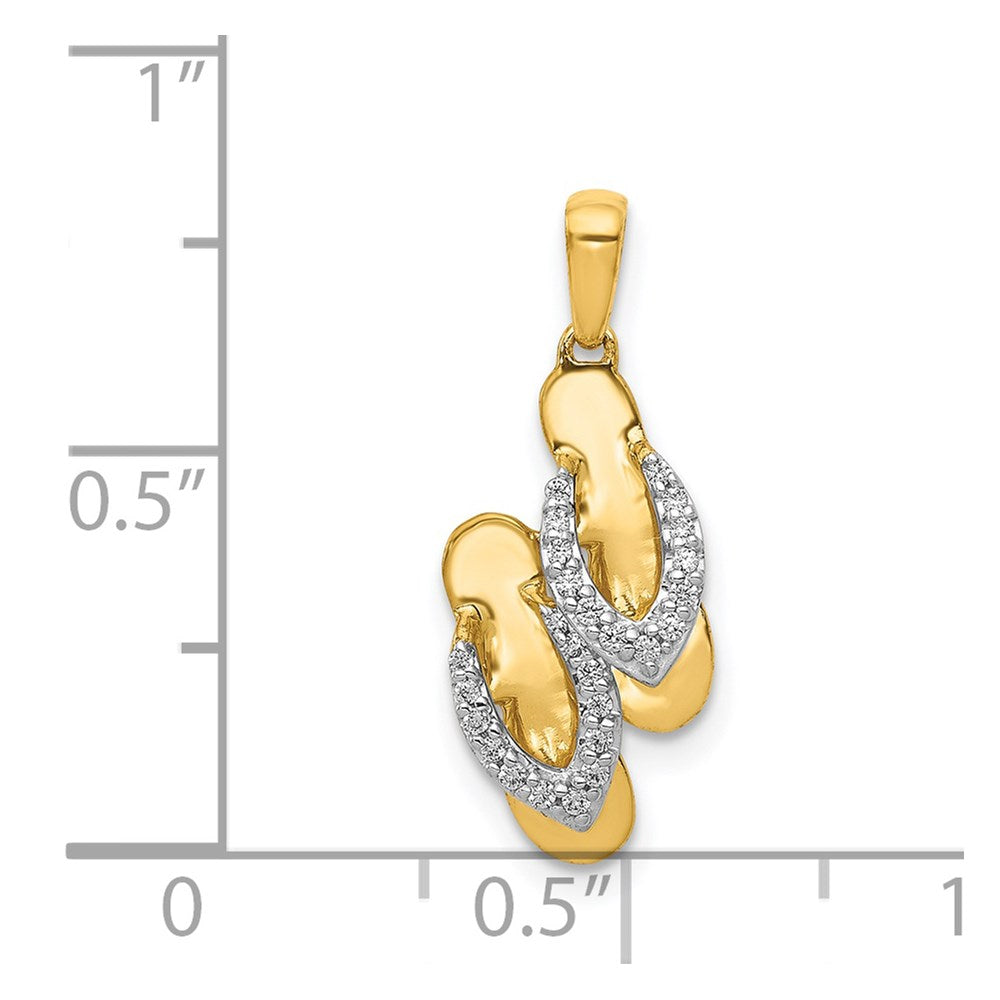 Solid 14k Yellow & Rhodium and Simulated CZ Flip Flops Charm