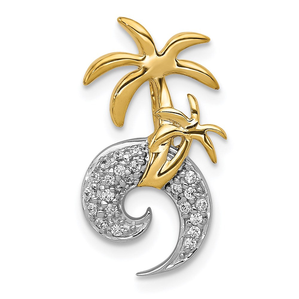 14k two tone gold real diamond double palm tree and wave chain slide pm5208 010 ywa