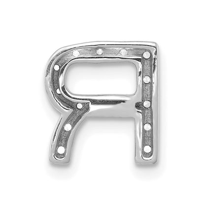 Solid 14k White Gold Simulated CZ Letter R Initial Charm