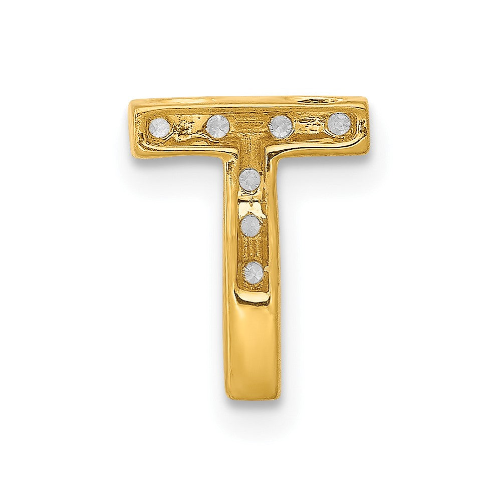 Solid 14k Yellow Gold Simulated CZ Letter T Initial Charm