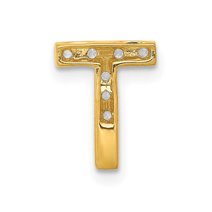 Solid 14k Yellow Gold Simulated CZ Letter T Initial Charm