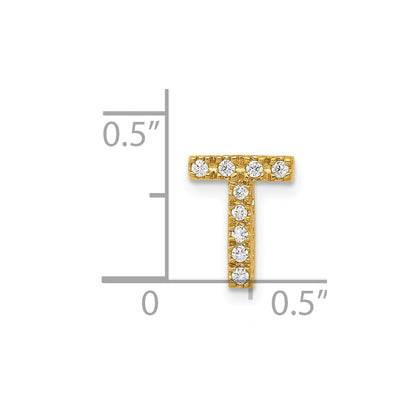 Solid 14k Yellow Gold Simulated CZ Letter T Initial Charm