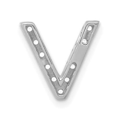 Solid 14k White Gold Simulated CZ Letter V Initial Charm