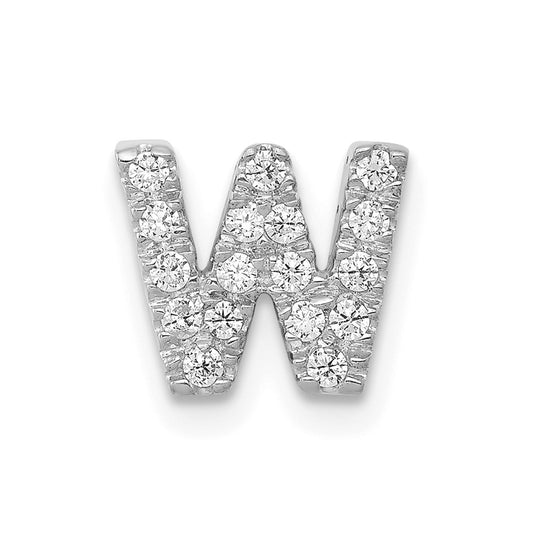 Solid 14k White Gold Simulated CZ Letter W Initial Charm