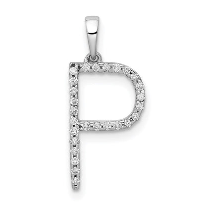 14k white gold real diamond letter p initial pendant pm5222p 010 wa
