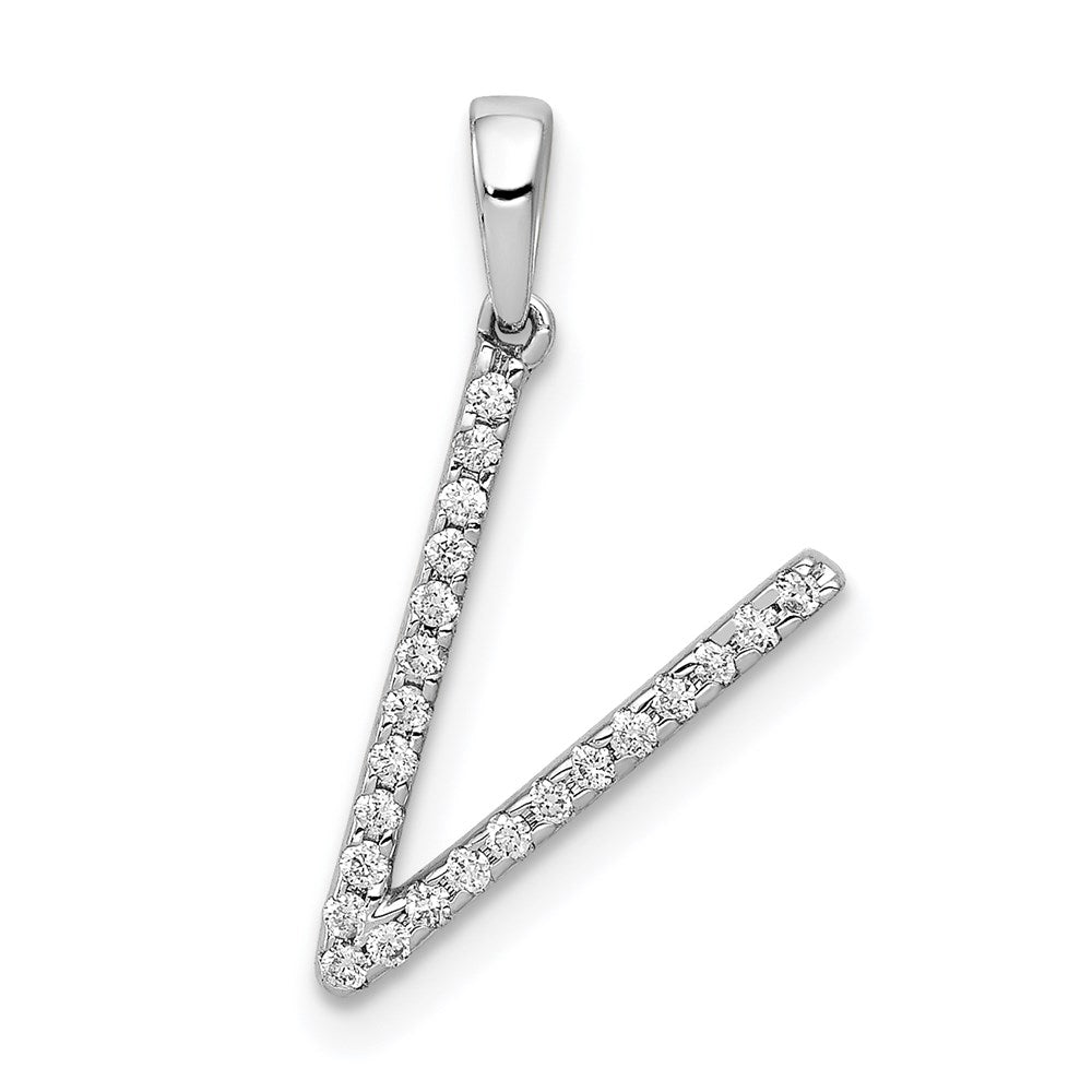 14k white gold real diamond letter v initial pendant pm5222v 010 wa