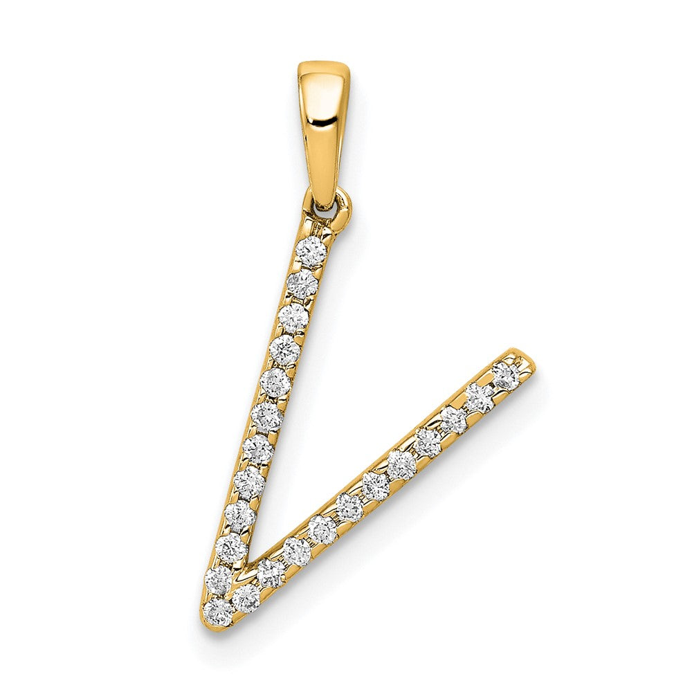 14k yellow gold real diamond letter v initial pendant pm5222v 010 ya