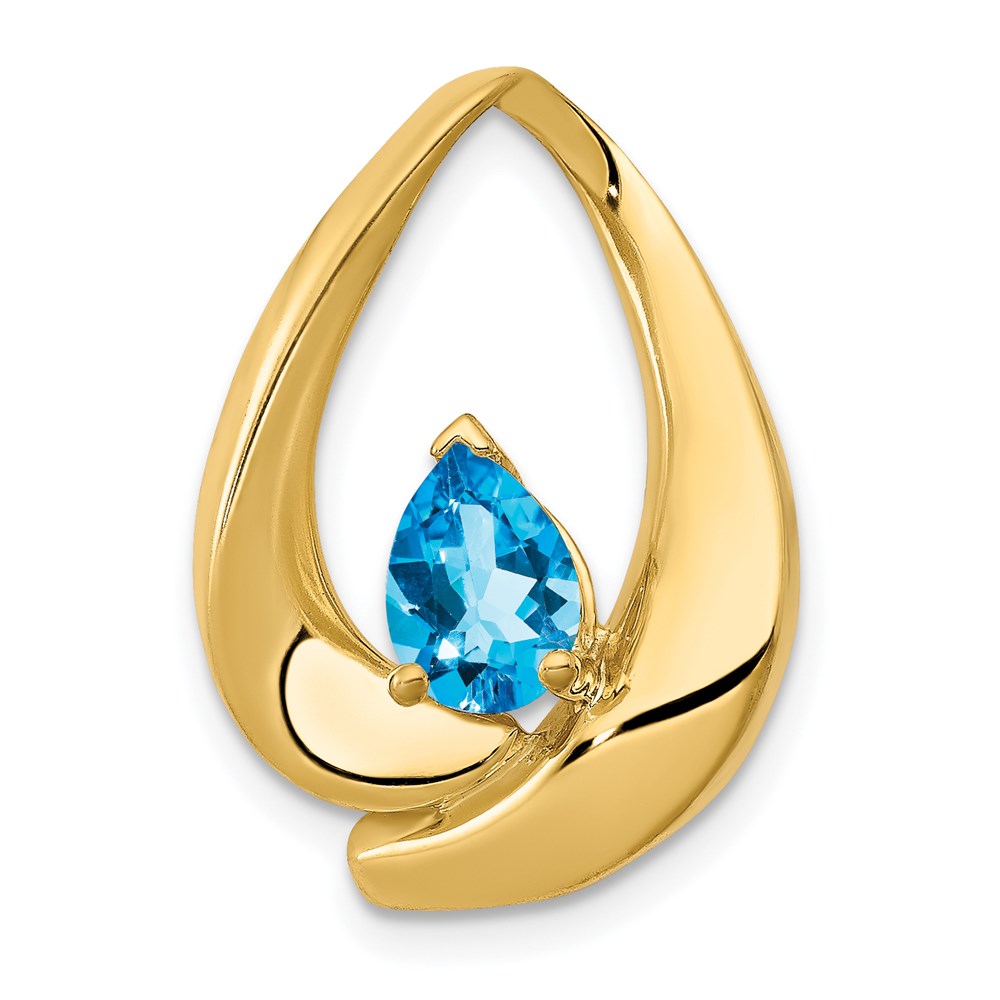 14k yellow gold 7x5mm pear blue topaz slide pm5238 bt y