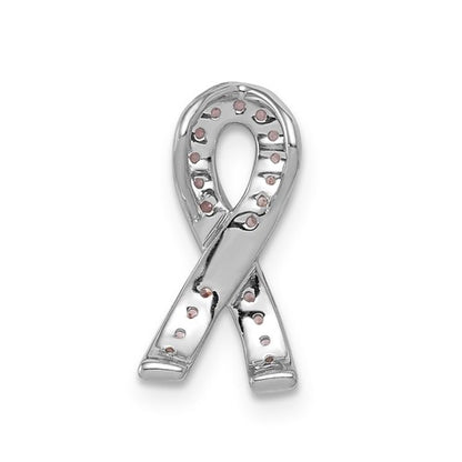 14k White Gold Pink Sapphire Awareness Ribbon Pendant