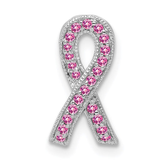 14k white gold pink sapphire awareness ribbon pendant pm5241 ps w