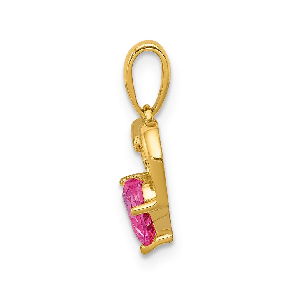 Solid 14k Yellow Gold Created PinK Simulated Sapphire and CZ Heart Pendant