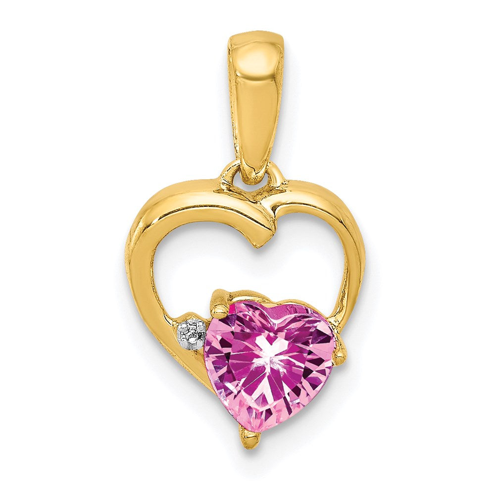 14k yellow gold created pink sapphire and real diamond heart pendant pm5242 cps 004 ya