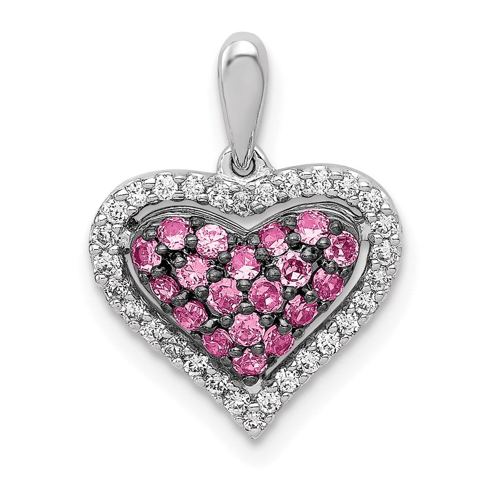 14k white gold real diamond and pink sapphire heart pendant pm5244 ps 020 wa