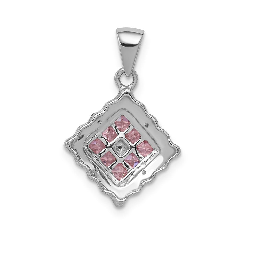 Solid 14k White Gold Simulated CZ and .40 PinK Sapphire Pendant