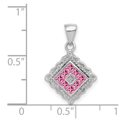 Solid 14k White Gold Simulated CZ and .40 PinK Sapphire Pendant