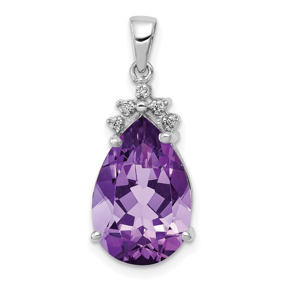 14k white gold pear 3 55 amethyst real diamond pendant pm5247 am 002 wa
