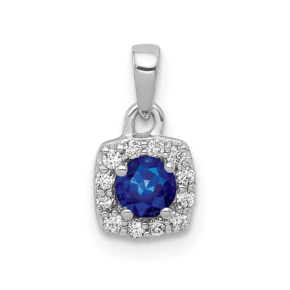 14k white gold real diamond and 20 sapphire square halo pendant pm5248 sa 010 wa