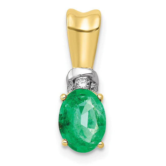 10k yellow gold w rhodium real diamond and oval emerald pendant pm5251 em 005 1ya
