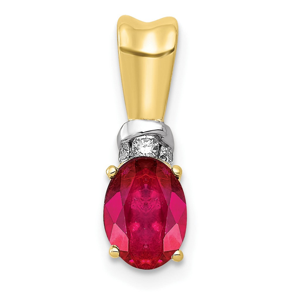 10k yellow gold w rhodium real diamond and 66 oval ruby pendant pm5251 ru 005 1ya