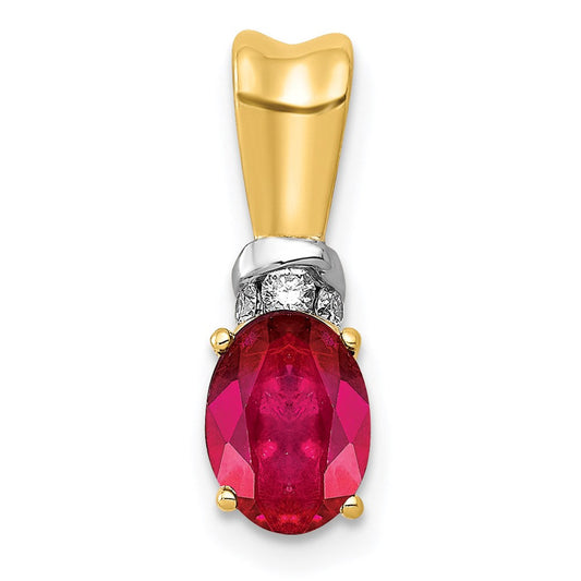 14k yellow gold w rhodium real diamond and 66 oval ruby pendant pm5251 ru 005 ya