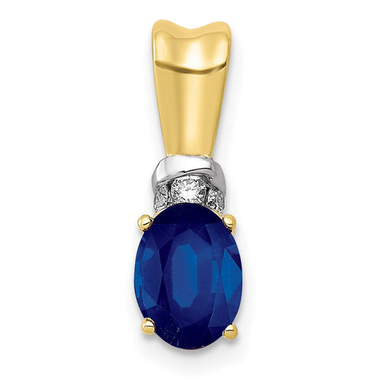 10k yellow gold w rhodium real diamond and oval sapphire pendant pm5251 sa 005 1ya