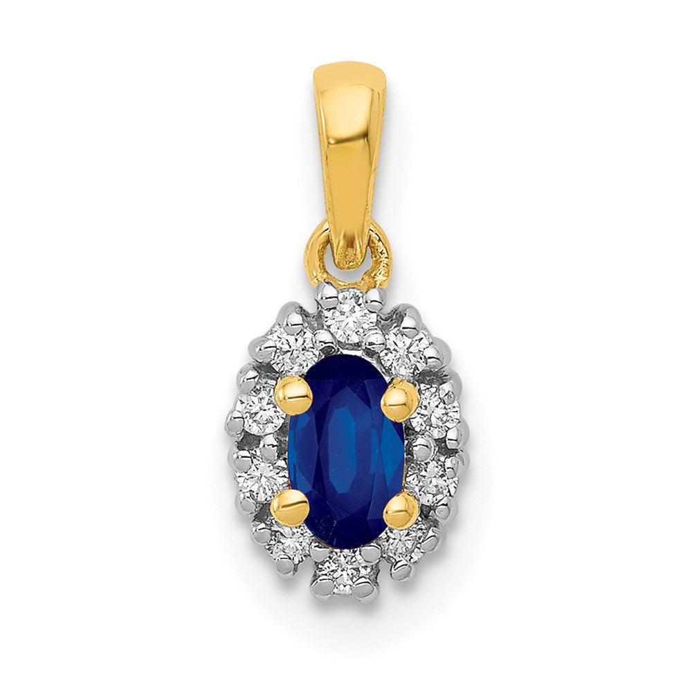 14k yellow gold and rhodium real diamond and 32 sapphire oval halo pendant pm5252 sa 010 ya
