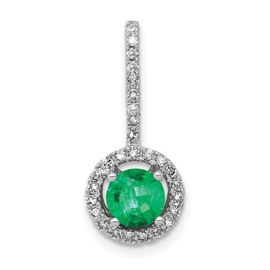 14k white gold real diamond and emerald halo pendant pm5256 em 020 wa