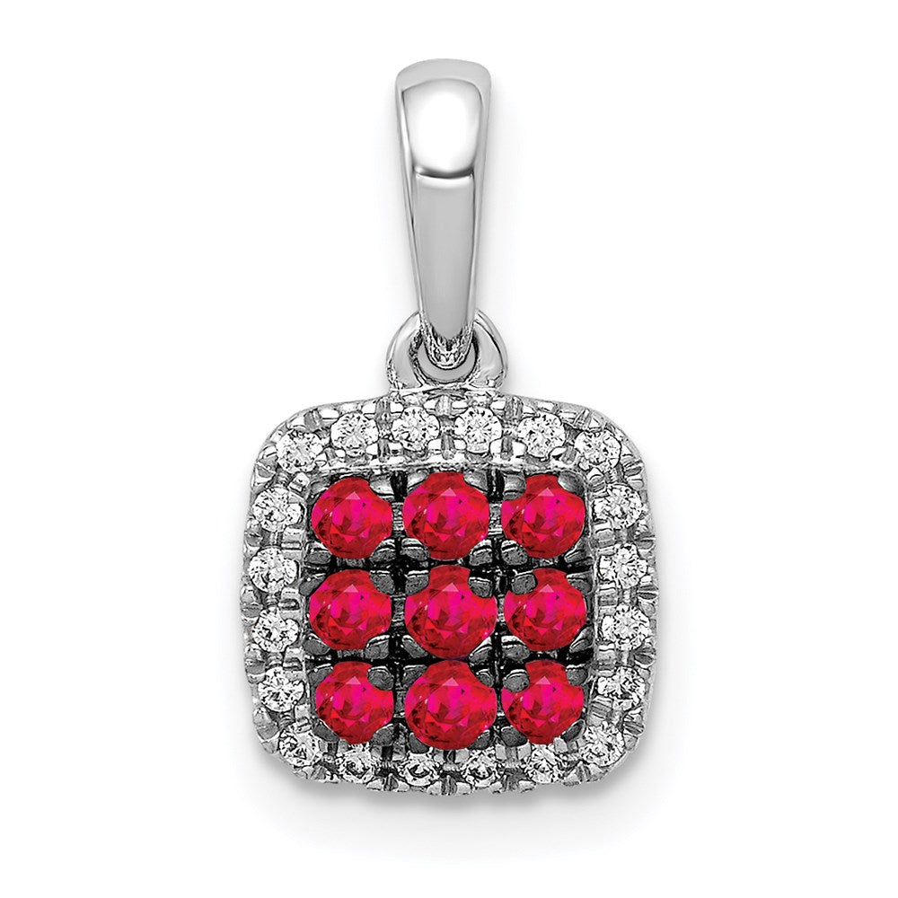 14k white gold real diamond and 23 ruby square halo pendant pm5258 ru 010 wa