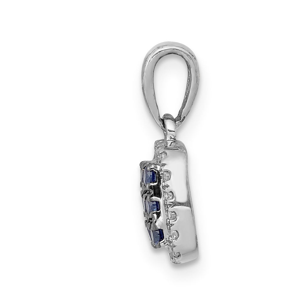 Solid 14k White Gold Simulated CZ and Sapphire Square Halo Pendant