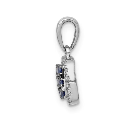 Solid 14k White Gold Simulated CZ and Sapphire Square Halo Pendant