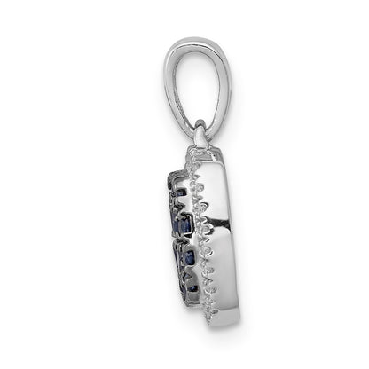 Solid 14k White Gold Simulated CZ and Sapphire Square Halo Pendant