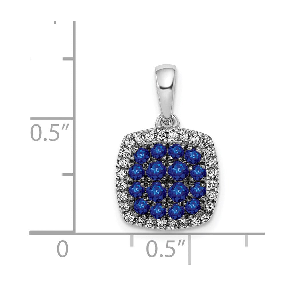 Solid 14k White Gold Simulated CZ and Sapphire Square Halo Pendant