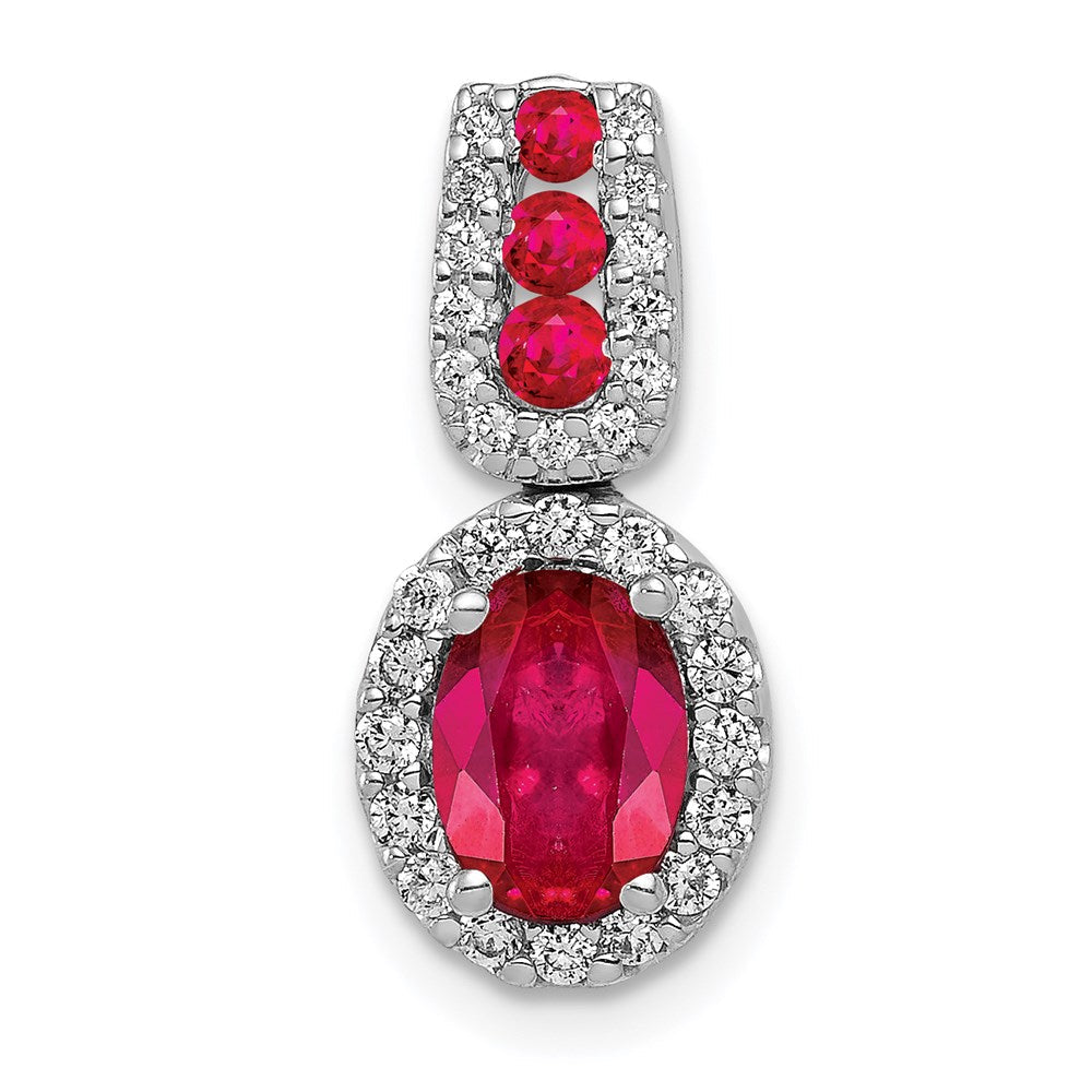 14k white gold real diamond and 1 16 ruby oval halo pendant pm5260 ru 020 wa