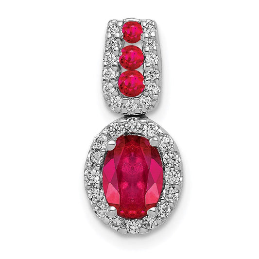 14k white gold real diamond and 1 16 ruby oval halo pendant pm5260 ru 020 wa