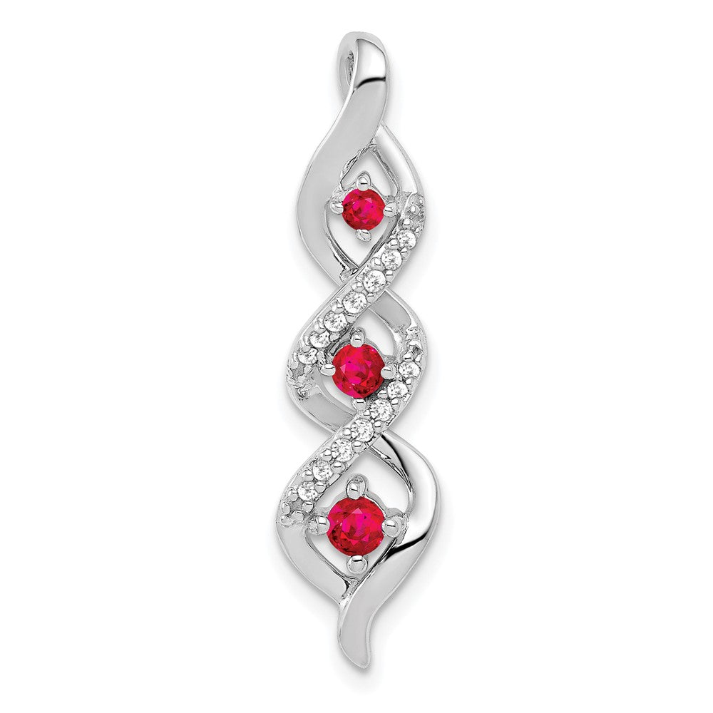 10k white gold real diamond and 25 ruby twisted 3 stone chain slide pm5264 ru 008 1wa