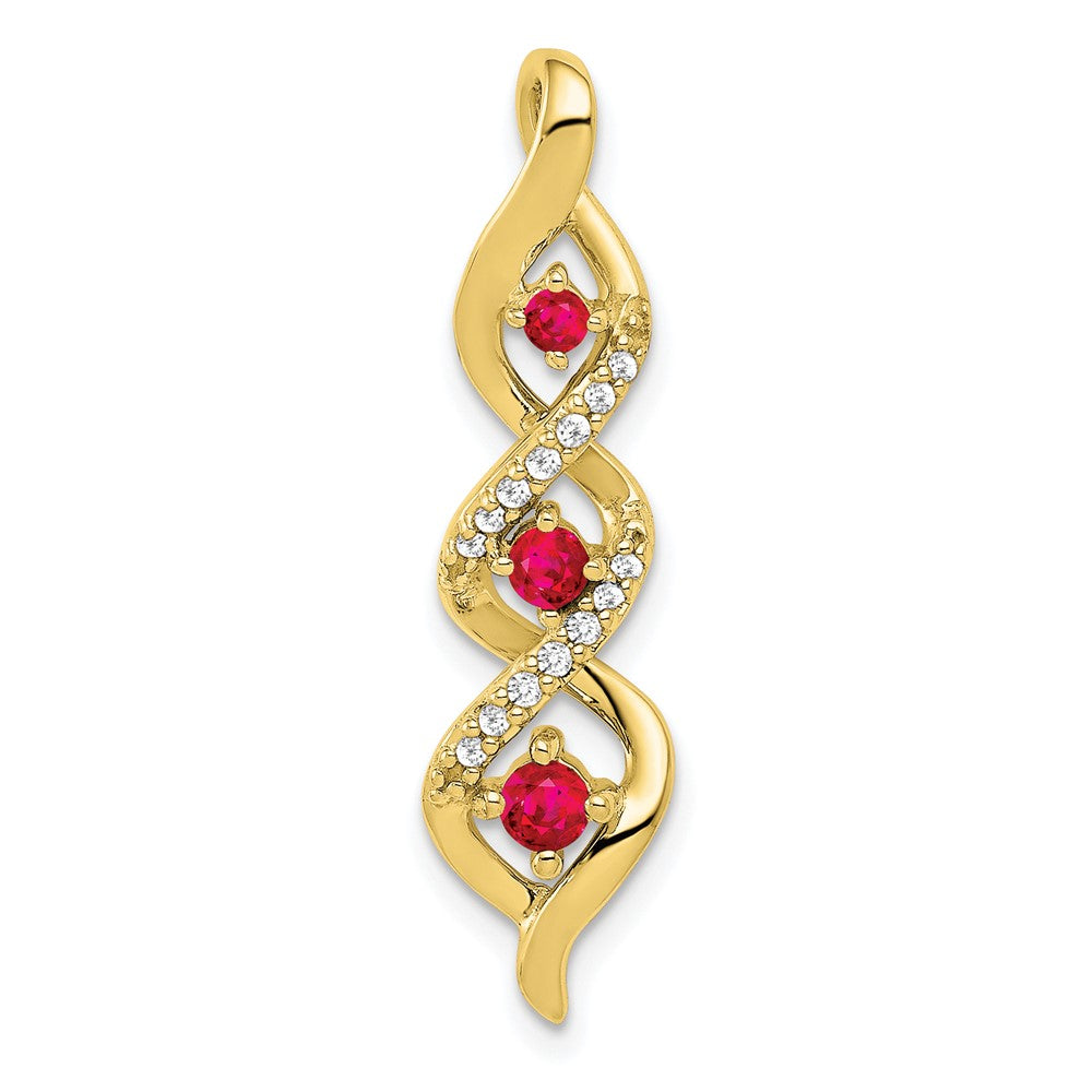 10k yellow gold real diamond and 25 ruby twisted 3 stone chain slide pm5264 ru 008 1ya