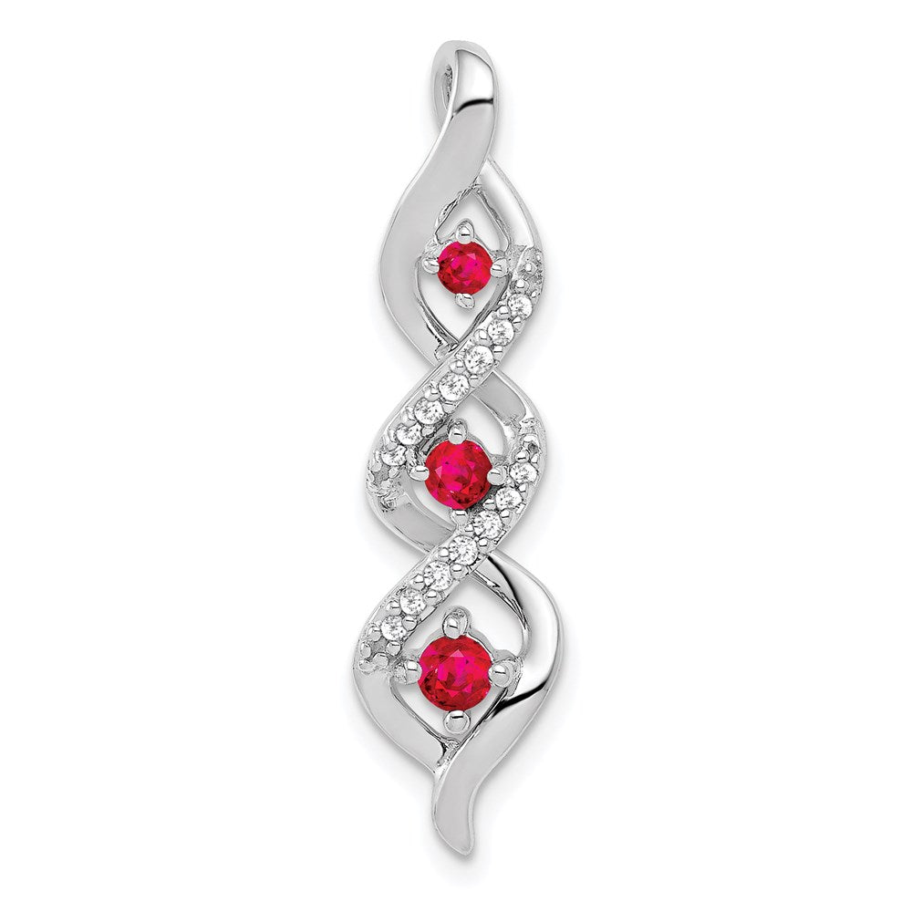 14k white gold real diamond and 25 ruby twisted 3 stone chain slide pm5264 ru 008 wa