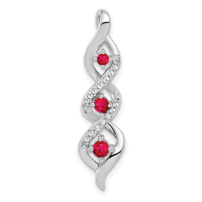 14k white gold real diamond and 25 ruby twisted 3 stone chain slide pm5264 ru 008 wa