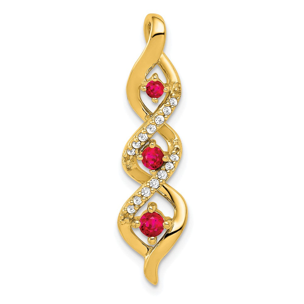 14k yellow gold real diamond and 25 ruby twisted 3 stone chain slide pm5264 ru 008 ya