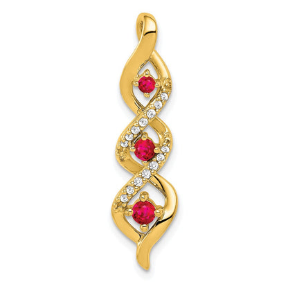 14k yellow gold real diamond and 25 ruby twisted 3 stone chain slide pm5264 ru 008 ya