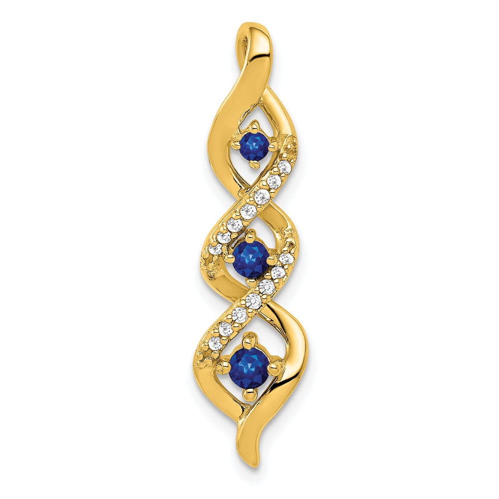 14k yellow gold real diamond and 26 sapphire 3 stone twisted chain slide pm5264 sa 008 ya